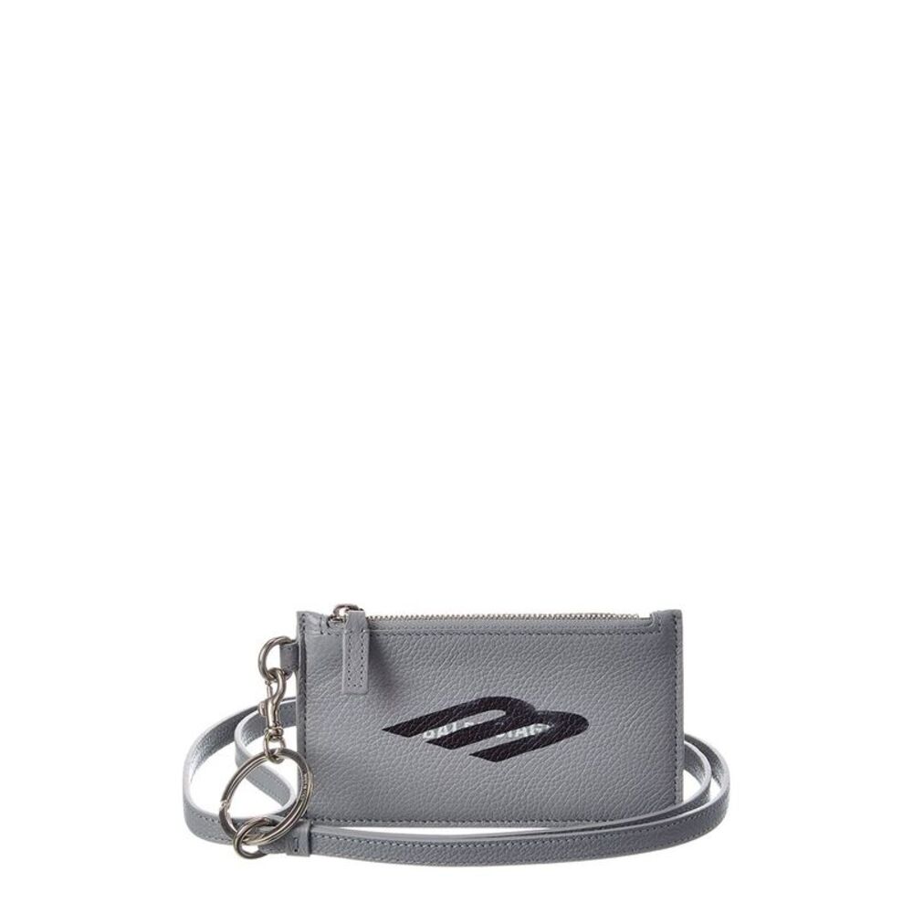 Balenciaga Cash Leather Card Case On Keyring, Grey